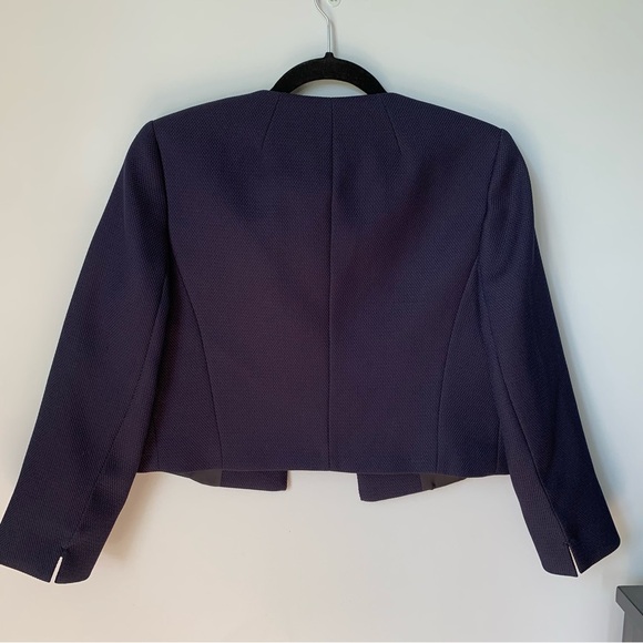 SIZE M HOBBS LONDON TEXTURED NAVY CROPPED BLAZER JACKET 3/4 SLEEVE - Picture 6 of 12